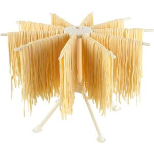 Ourokhome Collapsible Pasta Drying Rack, Plastic Foldable Homemade Fresh Spaghetti Stand Dryer Noodle Hanger for Kitchen with 10 Arms, Stable, Easy Storage, Quickly Set Up (White)