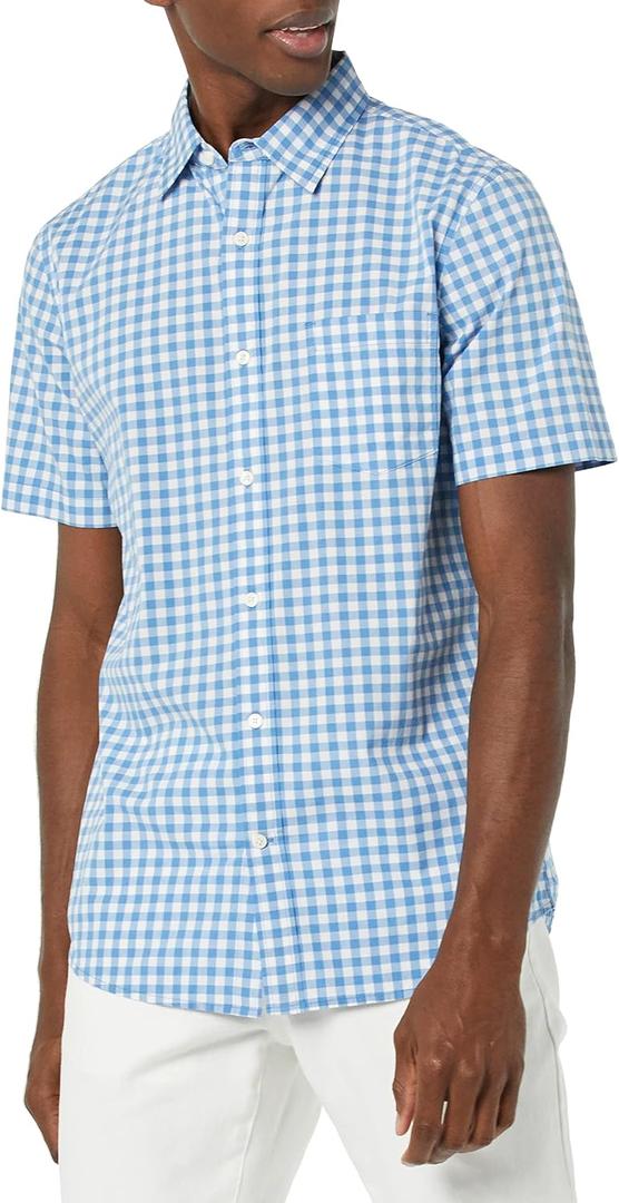 2 x Amazon Essentials Men's Slim-Fit Short-Sleeve Poplin Shirt (Blue, L)