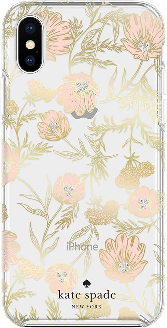 kate spade new york Blossom Case for iPhone Xs Max - Protective Hardshell (Blossom Pink / Gold Foil / Gems)