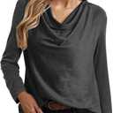 Womens Shirts Long Sleeve Cowl Neck Tops Basic Dressy Casual Sweatshirts Loose Fit Sweater Fall Fashion Trendy 2024 Blouse (White, L)