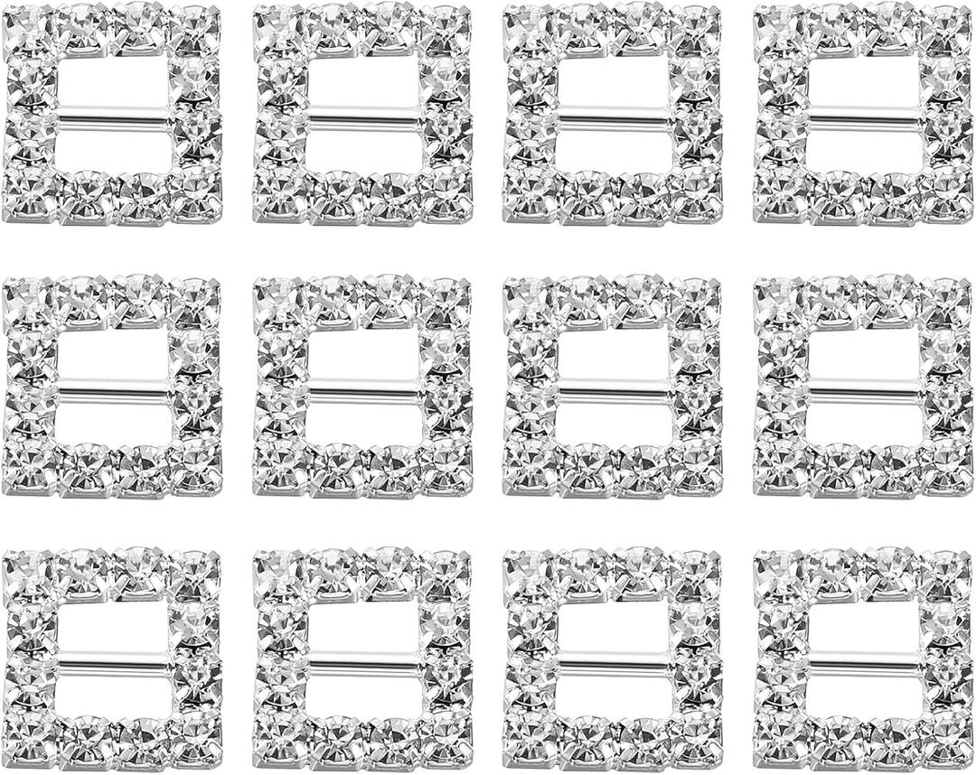 uxcell Rhinestone Buckles Slider, Rhinestone Crystal Ribbon Buckle for Christmas DIY