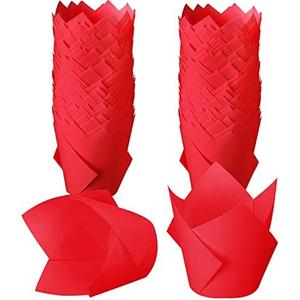 Jutom 100 Pack Tulip Cupcake Liners Paper Baking Cups Greaseproof Muffin Liners Grease Resistant Cupcake Wrappers for Weddings Birthday Cake Balls Muffins Candy Jelly Party(Red)