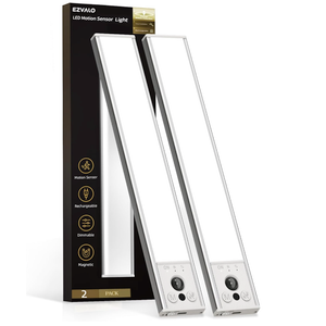 EZVALO 10inch Under Cabinet Lighting, LED Motion Sensor Light Indoor, 2400mAh USB Rechargeable Closet Lights, Dimmable & Magnetic Wireless Under Counter Lights for Kitchen, Pantry, Stairs (2 Pack)