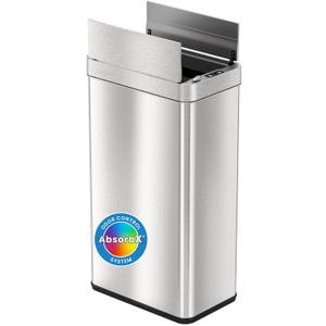 iTouchless 18 Gallon Wings Open Kitchen Trash Can with Lid and Odor Filter, Dog Proof Lid Lock 68 Liter Slim Stainless Steel Garbage Bin Home Office Bedroom Living Room Large Capacity Wastebasket (Brushed Silver 18 Gal Sensor)
