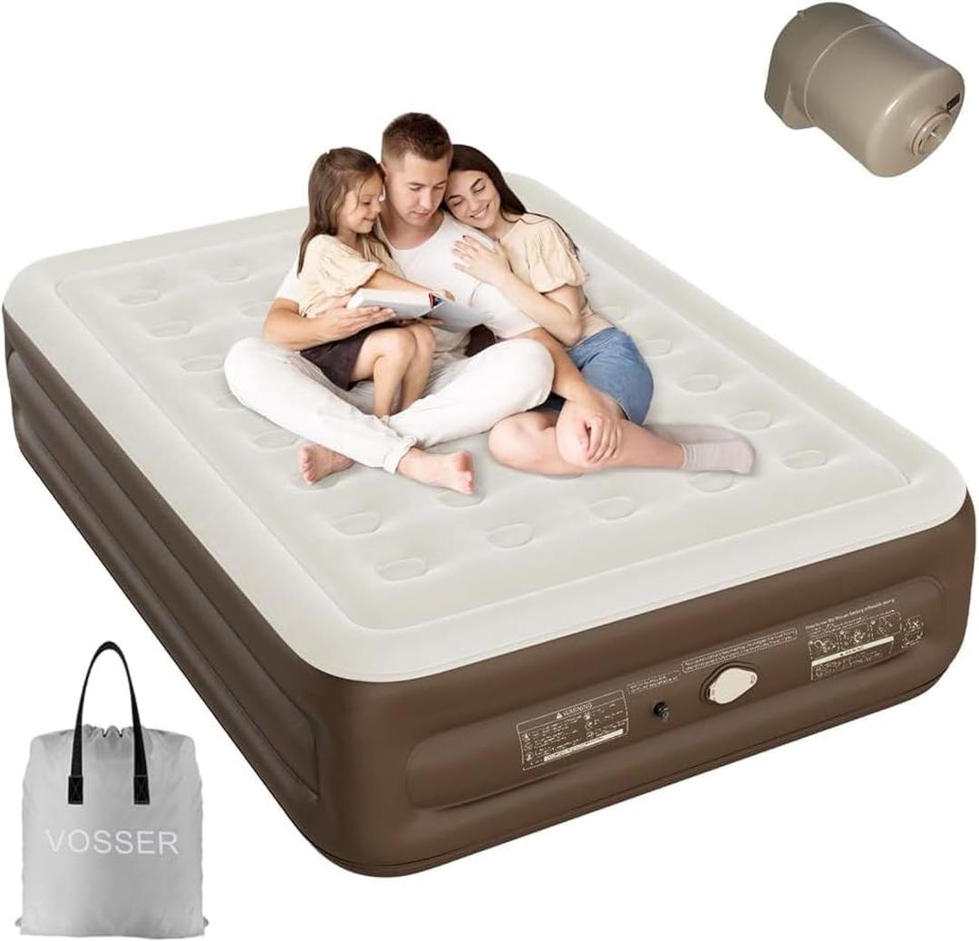 Queen Air Mattress with Built-in Pump,18'' Self Inflatable Mattress with Cordless Removable Lithium Battery Pump, Blow Up Mattress with Storage Bag,Foldable Rest Airbed for Home, Camping & Guests
