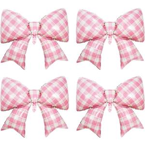 Pink Plaid Bow Foil Balloons Large Checkered/Gingham Bow Knot Balloon Coquette Bow Themed Party Decor For One Silly Goose Birthday Baby Shower Girls Just Wanna Be One Birthday Party Decorations