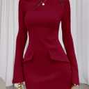 PRETTYGARDEN Womens Fall Long Sleeve Mini Dress 2025 Trendy Boat Neck Bodycon Knit Elegant Short Party Formal Dresses (Red, XL)