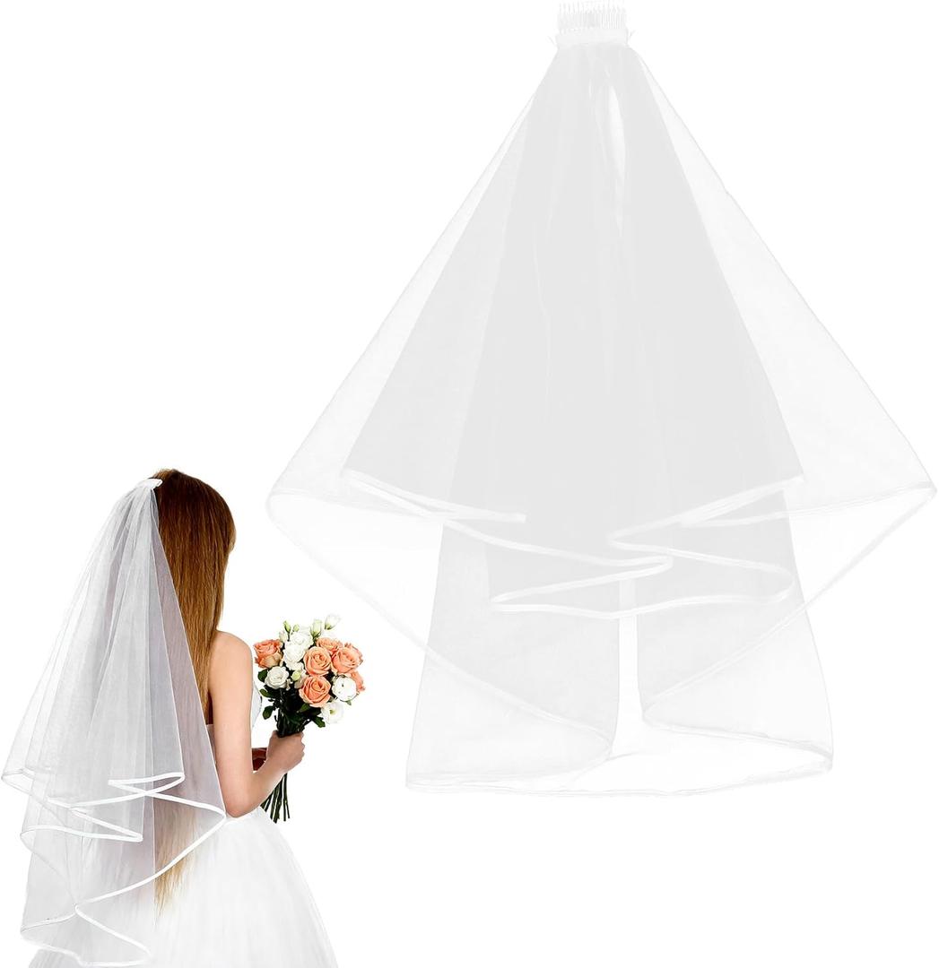 Short Wedding Veil, 2 Bride Veil for Women Wedding Bachelorette Party, First Communion Veil for Bachelorette Party, First Communion (2 Layer, 23.6" + 31.5")