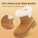 Platform Women's Ankle Winter Boot, Chunky Low Heel Snow Boots With Fashion Buckle Slip-On Cozy Outdoor Short Booties (6)