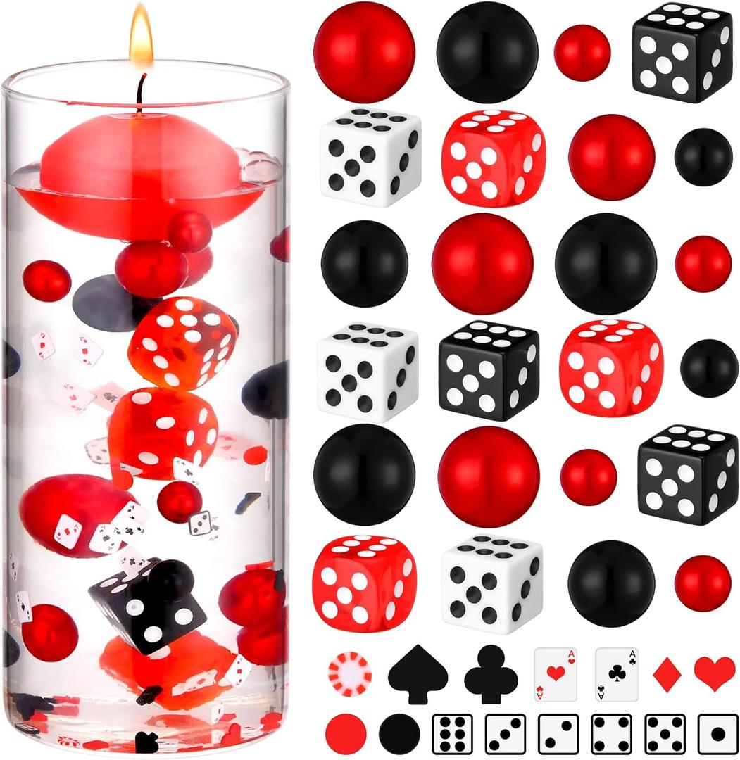330 Pcs Casino Theme Vase Fillers for Centerpieces Include Dice Pearls Mini Playing Cards Casino Party Decorations Las Vegas Night Table Floating Dice for Wedding Birthday Events