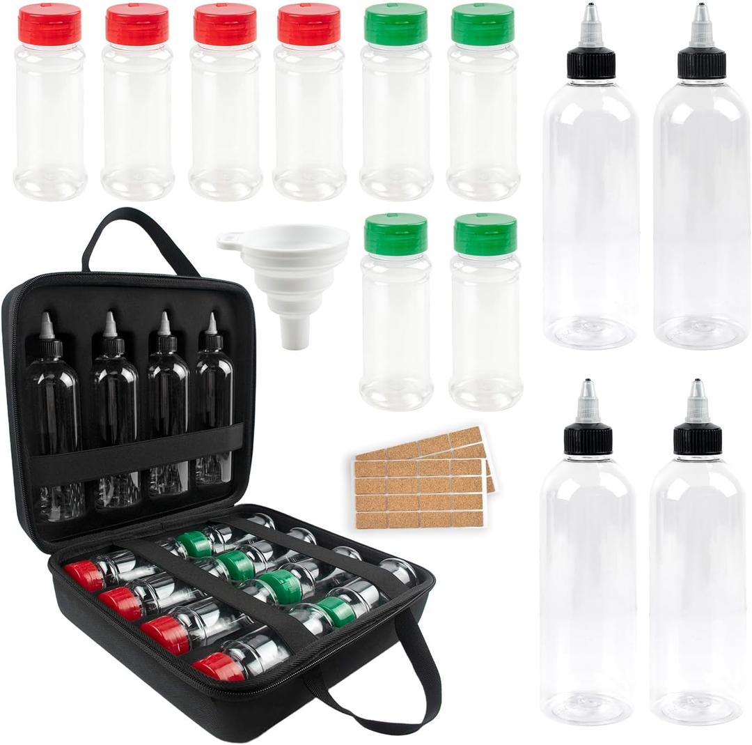 Camping Portable Spice Set with 12 Spice Containers Storage Bottle Pepper & Salt Spice Shakers, Separable Storage Bag for Outdoor Travel Camping BBQ Picnic Seasoning Kit Carrying Case