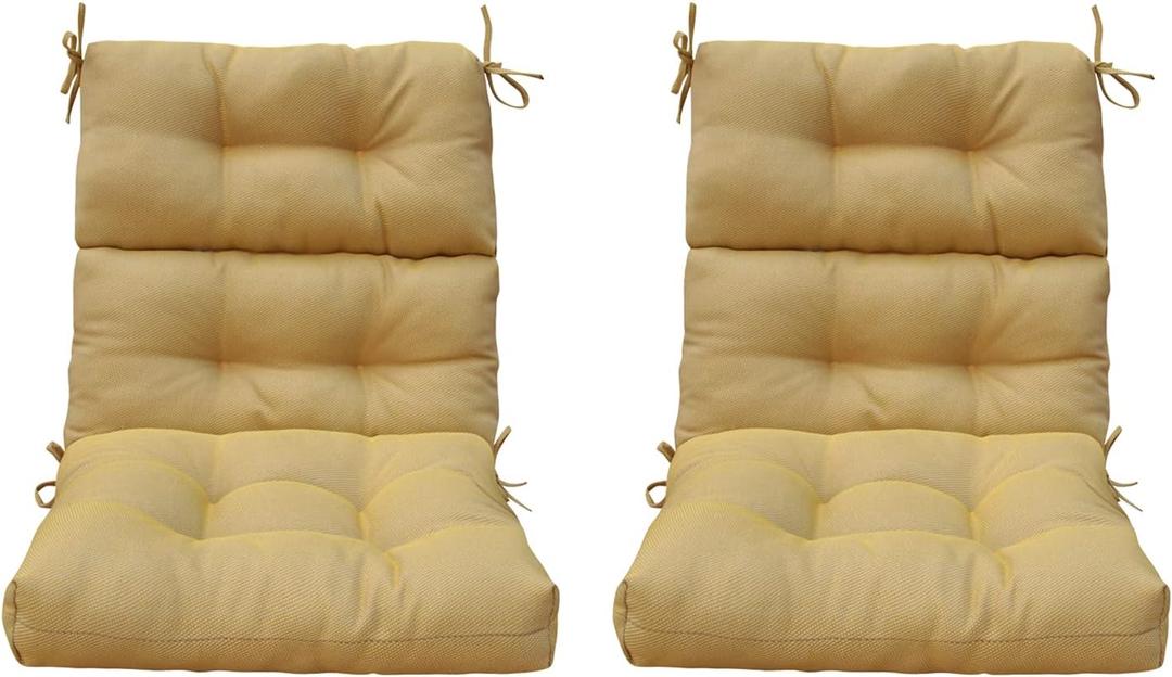 BOSSIMA Outdoor Patio High Back Lawn Chair Cushions Tufted Square Corner, Set of 2, Yellow