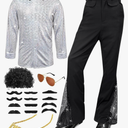 Mepase 70s Disco Boys Kids Outfit Costume Bell Bottom Pants Disco Shirts for Halloween Dress Up 11-12Years