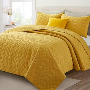 HORIMOTE HOME 100% Cotton Quilt Set King Size, Yellow Pre-Washed 3-piece Bedspread Coverlet Set, Cozy Lightweight Stitching Decorative Bedding Cover with 2 Shams in Geometric Pattern for All Season
