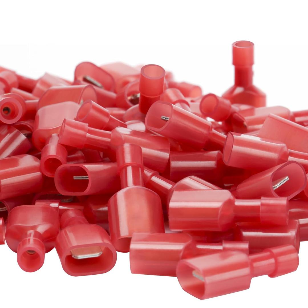 AIRIC UL Listed Red Male Spade Connector 22-16 AWG, 100pcs Nylon Electrical Crimps Terminal Connectors for Speaker Auto, Wiring Connect Quick Disconnect Crimp Terminals for 22,20,18,16 Gauge Wire