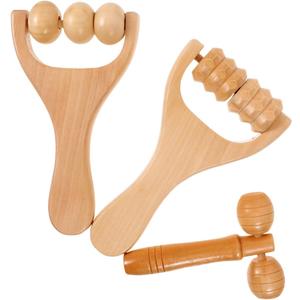 Ciieeo 1 Set 3Pcs Wooden Massage Roller Deep Tissue Massage Tool Multi-Functional Handheld Massager for Legs, Arms and Feet