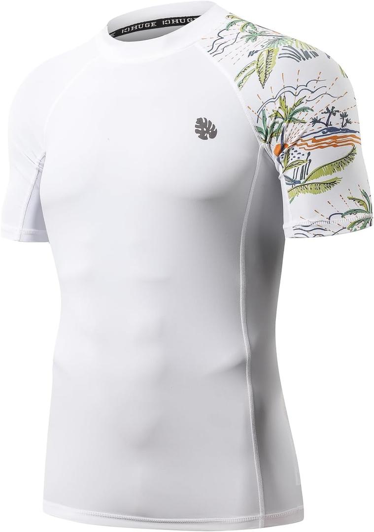 HUGE SPORTS Men's Splice UV Sun Protection UPF 50+ Skins Rash Guard Short Sleeves (Large)