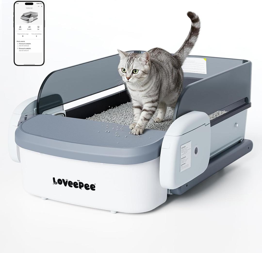 Self Cleaning Litter Box,Fully Open Automatic Litter Box with App Control for Multiple Cats,Electric Litter Robot with Triple Sensor Protection,10L Waste Bin,Include 1 Roll Liners - White
