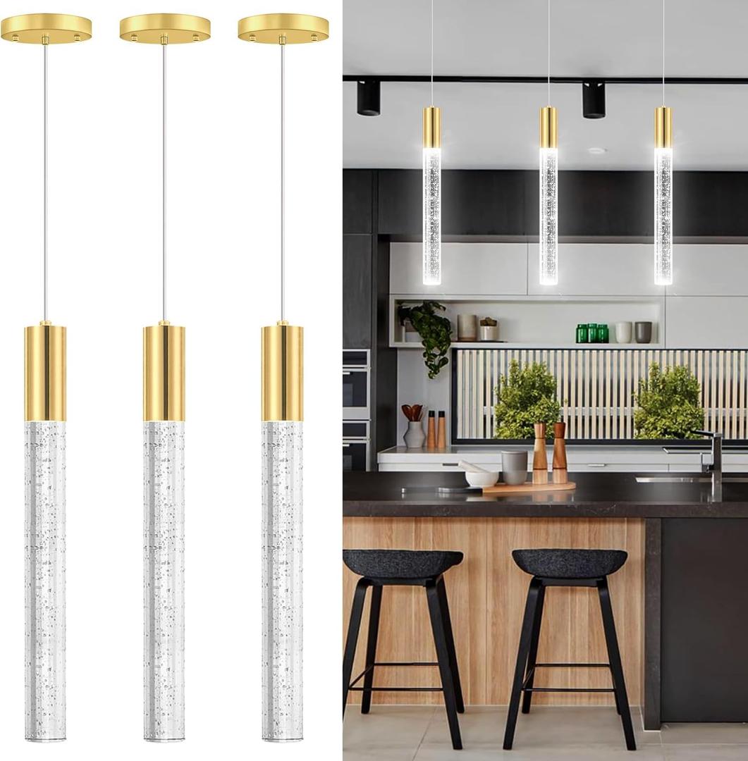 3 Packs Pendant Lights for Kitchen Island Independent LED Light Modern Dimmable Lights Pendant Lighting Fixtures for Dining Room Bedroom Hanging Light Gold