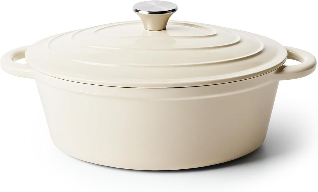 Oval Dutch Oven for Bread Baking, 4.5 Quart Non Stick Enameled Cast Iron Dutch Oven Pot with Lid, Oven Safe Oval Casserole with Lid up to 500F for Baking, Braising, Stews, Roasting (Beige)