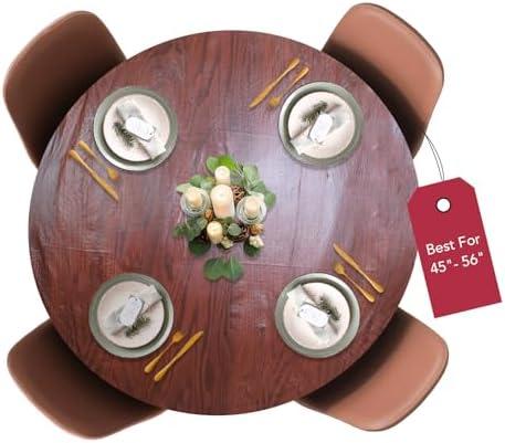 Covers For The Home Deluxe Elastic Edged Flannel Backed Vinyl Fitted Table Cover - Woodgrain (Mahogany) Pattern - Large Round Oblong Oval - Fits Tables up to 45" - 56" Diameter