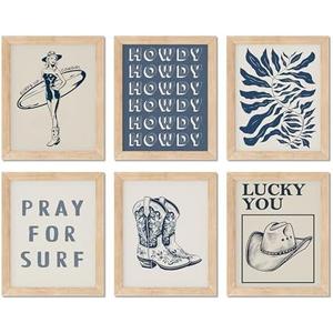 TwoDays Coastal Granddaughter Prints, Coastal Cowgirl Poster, Beachy Room Decor Aesthetic, Beach Wall Art for Teen Girls Bedroom, Vintage Surf Decorations Artwork (8" x 10", Set of 6, UNFRAMED) 2pcs