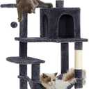 Feandrea Cat Tree, 55.1-Inch Cat Tower, Plush Multi-Level Condo with 4 Scratching Posts, 2 Perches, Hammock, Cave, Smoky Gray UPCT161G01
