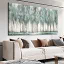 NINEASO Abstract Forest Canvas Wall Art - Grey Teal Foggy Trees Pictures Abstract Misty Woods Wall Decor Modern Botanical Painting Print Artwork for Living Room Bedroom Home Office Decor 29" x 58"