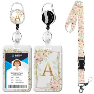 Pack of 2 Letter A Lanyards for ID Badges,Floral Badge Holder with Lanyard Badge Reel Retractable Keychain ID Name Tag Work Badge Clip for Teacher Women Work Office Pack of 2 Letter A Lanyards for ID Badges,Floral Badge Holder with Lanyard Badge Reel Retractable Keychain ID Name Tag Work Badge Clip for Teacher Women Work Office