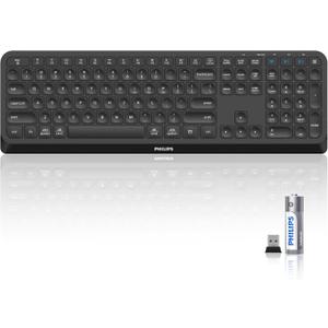 PHILIPS Bluetooth Wireless Keyboard with Number Pad for Mac iPad Laptop, Silent Flat Thin Low Profile Bluetooth Keyboard Multi Device with BT 3.0/5.0 and 2.4GHz USB Dongle