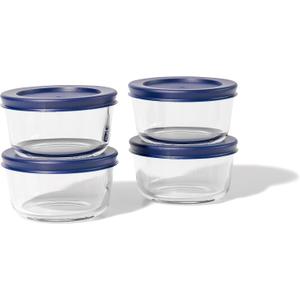 8-Piece Glass Food Storage Containers Set (4 Containers + 4 BPA-Free Lids) | 1-Cup, Leakproof | Microwave, Freezer, Oven & Dishwasher Safe | Ideal for Meal Prep & Pantry Organization, Blue