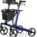 WOTURE Foldable Rollator Walker with Seat & Backrest  16 lb Ultra-Light Mobility Aid, 8" All-Terrain Wheels for Indoor/Outdoor Use, Adjustable Handles & Dual Brakes, Includes Storage Bag, Blue