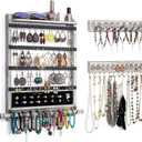 QILICHZ Wall Jewelry Organizer Set of 3 Jewelry Holder Jewelry Organizer Wall Mounted Wood Hanging Jewelry Wall Organizer Rustic Jewelry Hanger for Jewelry Storage Display (White)