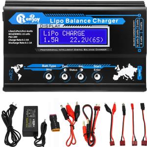 B6 Balance Charger/Discharger with Power Supply Lipo Battery Charger RC Car Battery Charger for 1S-6S LiPo Lilon Life 1S-15S NiCd NiMh Pb RC Battery