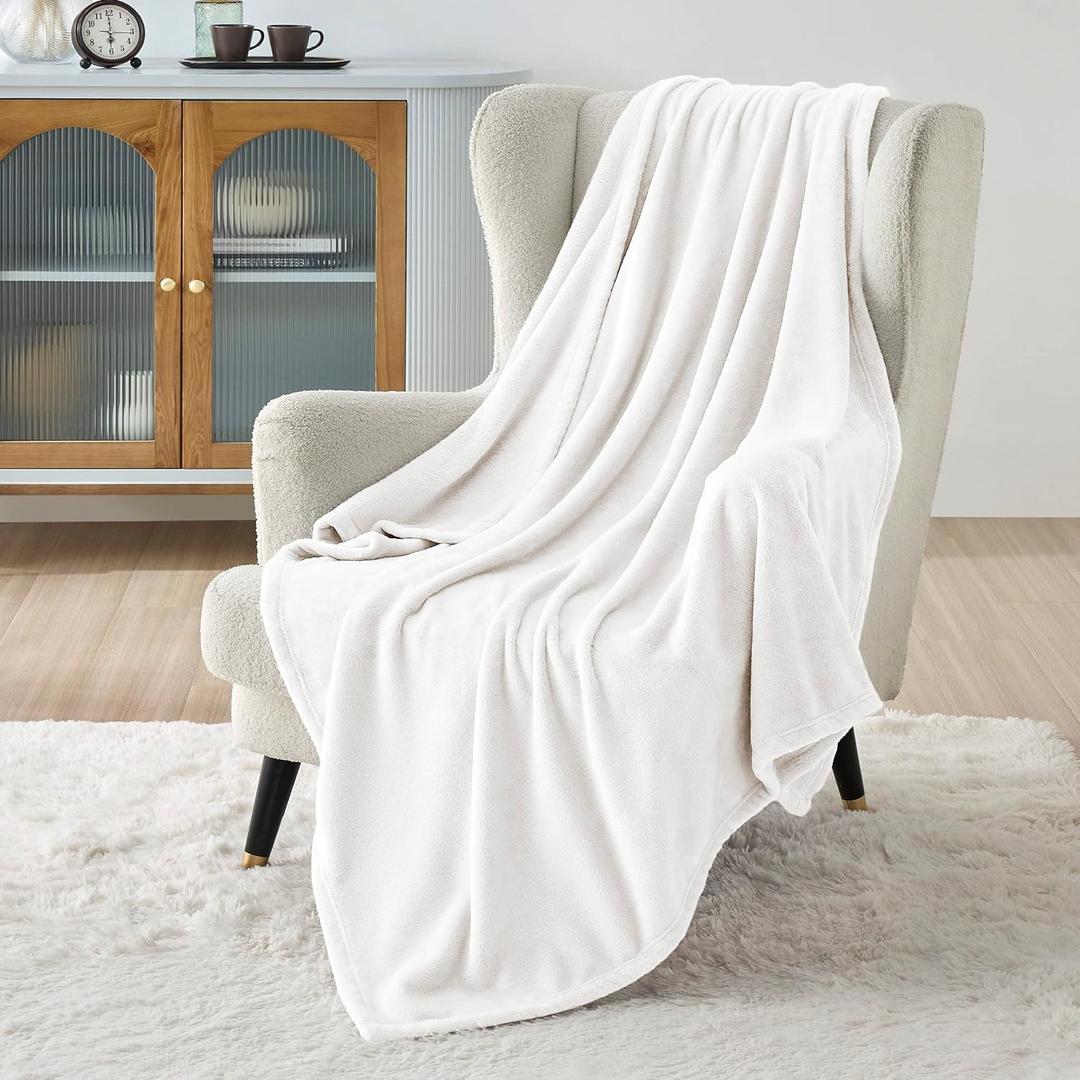 Bedsure GentleSoft Fleece Throw XL Blanket White - 300GSM Soft Lightweight Plush Cozy Blankets for Bed, Sofa, Couch, Travel, Camping, 50x70 inches