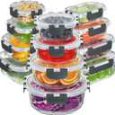 BAYZZ 24 Piece Glass Food Storage Containers with Lids, Airtight Glass Meal Prep Containers for Kitchen, BPA-Free Lunch Box, Microwave and Freezer Safe (Gray)