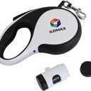 ILOMAX 360 Tangle-Free Retractable Dog Leash Built-in Waste Bag Dispenser Under Handle 2 Rolls Poop Bags Included Heavy Duty Tape Leash for Dogs up to 30kg Carry Pouch Included.16ft (White, L)