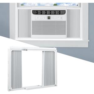 Window AC Side Panel with Frame Set,Air Conditioner Accordion Filler Curtain Replacement for Window AC Units,Fits Most 5,000 BTU Units,White,2 Pack
