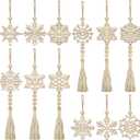 OurWarm 24Pcs Wooden Christmas Ornaments, 2 Styles Snowflakes Christmas Tree Ornaments, Set for Christmas Decor, Bohemian and Farmhouse Style Christmas Home Decor