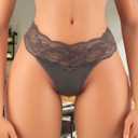 Lace Underwear for Women Thongs Low Waist Panties Seamless Lace Thongs (Gray, XXXL)