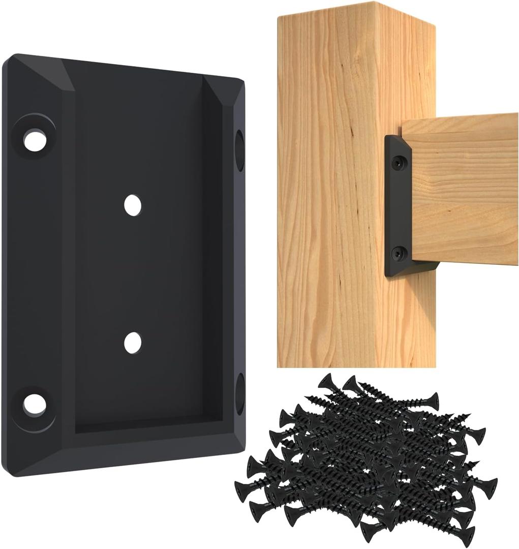 50P Deck Railing Bracket Connectors for 2"x4" (Actual 1.5" x 3.5") Wood Post, Black Wood Post to Handrail Connection, Nylon Deck Railing Hardware for Fence, Balcony, Stair Railings