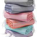 Genovega 6 Oversized Turkish Beach Bath Towel Set Bulk 74"x38" Sand Free Extra Large Quick Dry Swimming Camping Pool Clearance Towels Blanket Essentials Adult Multi Stripes Orange