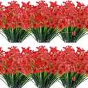 20 Bundles Artificial Flowers Outdoor UV Resistant Fake Flowers No Fade Faux Plastic Plants Garden Porch Window Box Decorating (Deep Red)