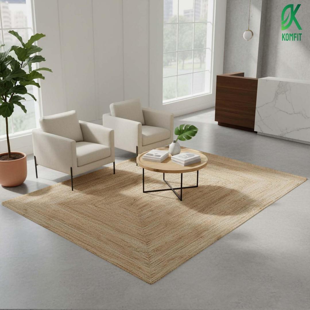 Natural Jute Area Rug 5' x 8' Home Decor Indoor Outdoor Handmade Boho Braided Rectangle Jute Area Rug for Farm House, Living Room, Hallway, Bedroom, Dinning Room, Kitchen, Office