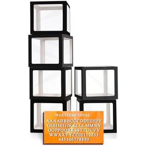 Ledido Black Transparent Balloon Boxes With 78 Letters, Letter Box for Baby Shower Clear Baby Box Black Balloon Boxes for Birthday, Bridal Shower, 2026 Graduation Prom Party Decoration, 6 PCS