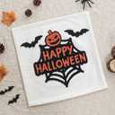 Jonhier Halloween Decorative White Throw Pillow Cover, Fall Embroidered Pumpkin Pillowcase for Sofa Couch Bed, Textured Bat Pattern Thanksgiving Cushion Home Decor (Happy Halloween, 18 x 18)