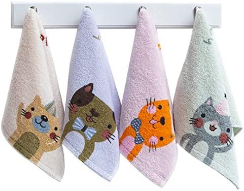 Kissvian 4 Pack Cute Cat Pattern Hand Towels, Pure Cotton Children Bathroom Towel Animals, Fingertip Bath Towels for Home, Kids Washcloths