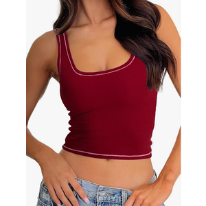 Danysu Women Rib Tank Top Padded Workout Top Square Neck Crop Tank Fitted Basic Cami Tops, Size M