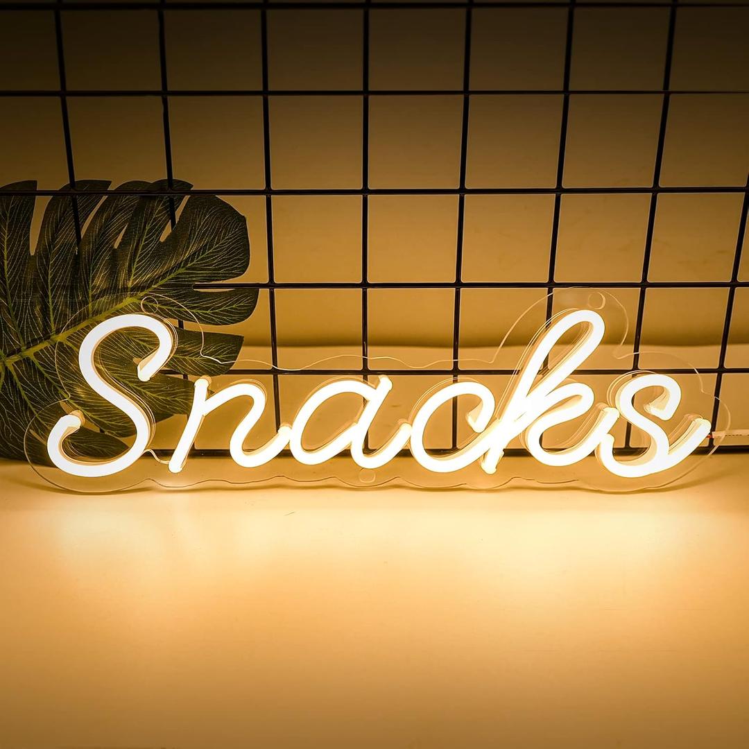 KANAYA Snacks Led Neon Sign Warm White Dimmable, USB Powered Wall Art Decor for Snack Bar Cake Candy Shop Stall, 15 Inch