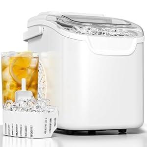 Countertop Ice Maker Machine 8 Bullet Ice in 6 Mins, 26.5lbs/24Hrs Output Self-Cleaning Portable Design with Selectable Ice Size & Touch Display for Home/Office/Bar (White)